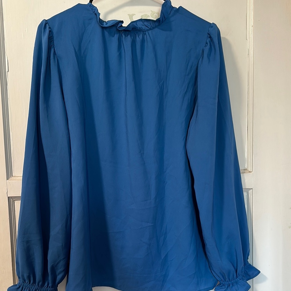 Blue Ruffled Women's Top - Picture 3 of 5